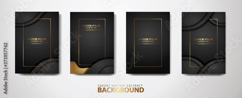Vector set of cover design template with futuristic and dynamic overlap layers background with glitters effect. Realistic dots on textured dark background