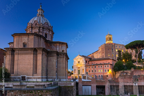 Ruins of the Forum Romanum in Rome at dawn, Italy