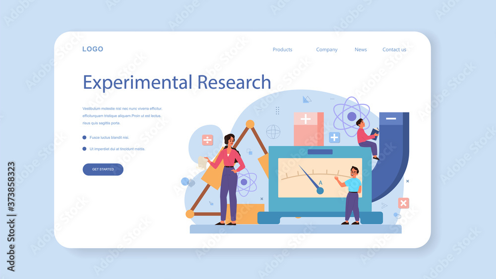 Physics school subject web banner or landing page. Scientist explore Physics school subject web banner or landing page. Scientist explore