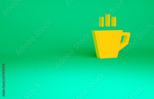 Orange Coffee cup icon isolated on green background. Tea cup. Hot drink coffee. Minimalism concept. 3d illustration 3D render.