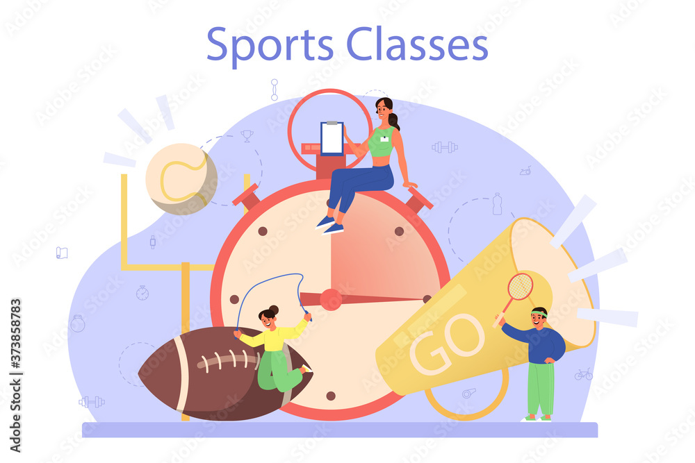 Physical education or school sport class concept. Students doing