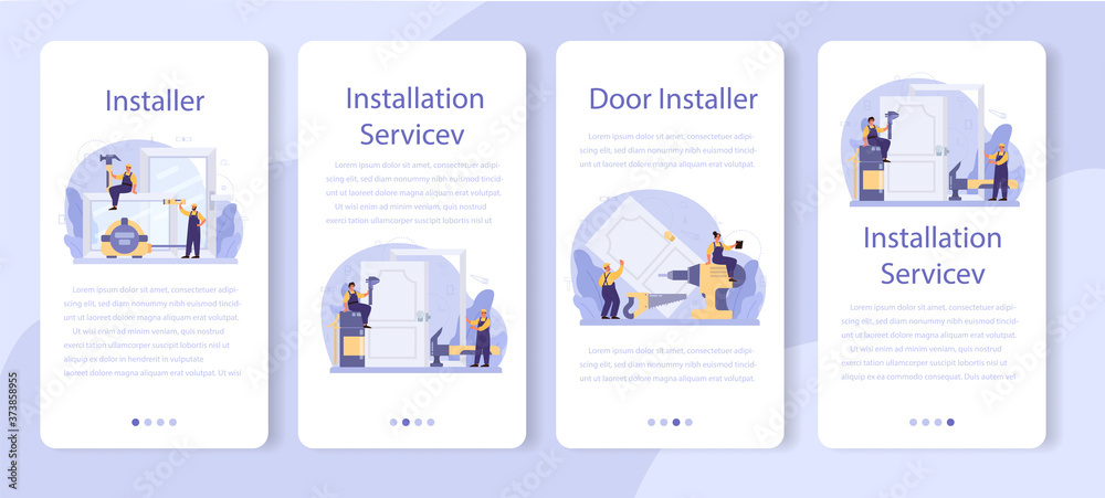 Worker in uniform install window and door mobile application Worker in uniform install window and door mobile application