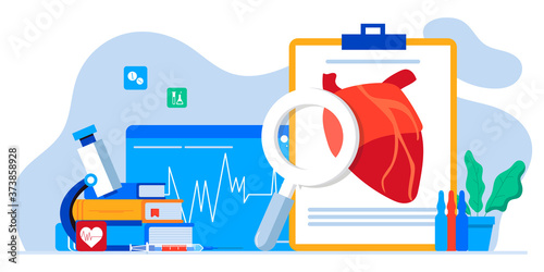 Medical examination and cardiology doctor, circulatory system checkup. Heart disease human concept. Ischemic heart disease, EKG , scan, cardiology, coronary artery disease