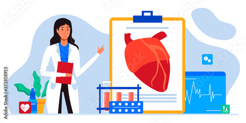 Medical examination and cardiology doctor, circulatory system checkup. Heart disease human concept. Ischemic heart disease, coronary artery disease, risk with hypertension concept for banner, web site