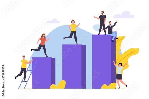 Career growth, Business goal achievement concept. Character climbing on ascending chart. Vector illustration flat style © Andrii Symonenko