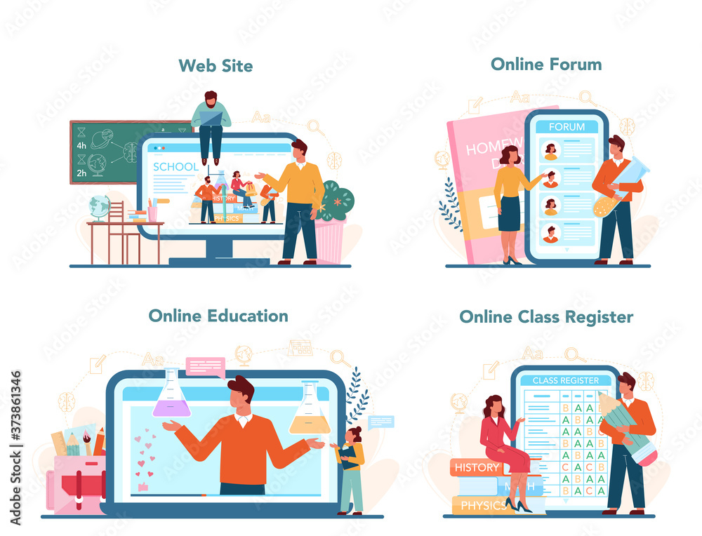 Teacher online service or platform set. Profesor planning