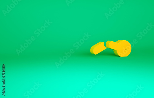 Orange Broken key icon isolated on green background. Minimalism concept. 3d illustration 3D render.
