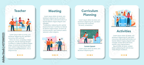 Teacher mobile application banner set. Profesor planning