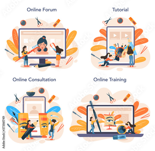 Eyebrow master and designer online service or platform set. Master