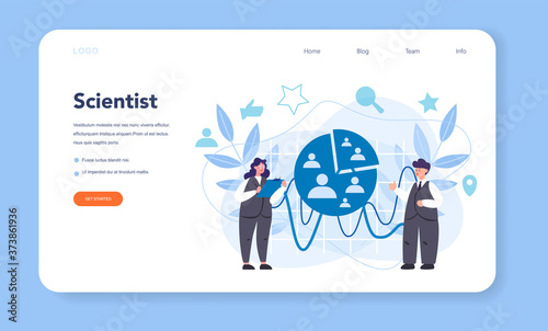 Demographer web banner or landing page. Scientist studying