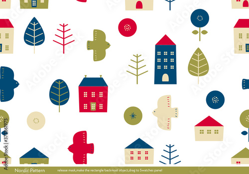 北欧風　建物と自然柄