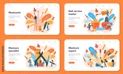 Manicurist service web banner or landing page set. Beauty salon