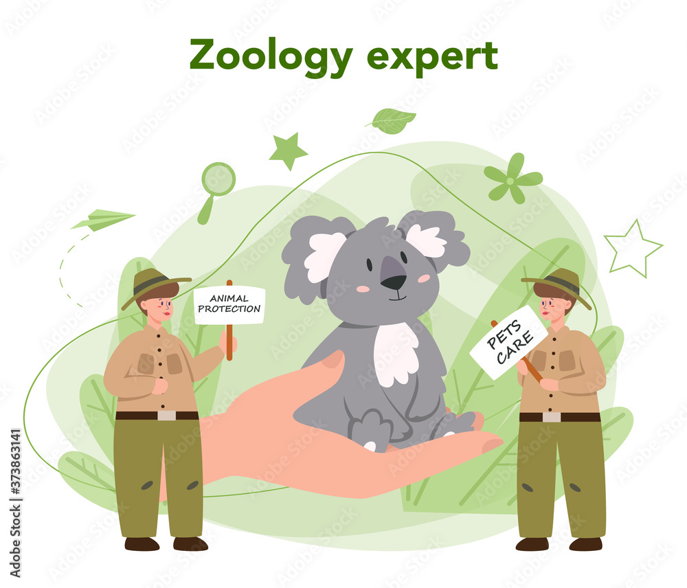 Zoologist concept. Scientist exploring and studying fauna. Wild animal