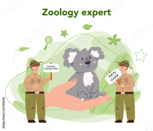 Zoologist concept. Scientist exploring and studying fauna. Wild animal