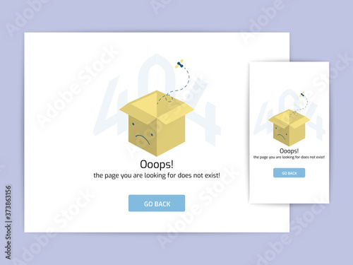 Page not found 404 design concept template. error page flat line vector. Link to a non-existent page. frowning bag illustration