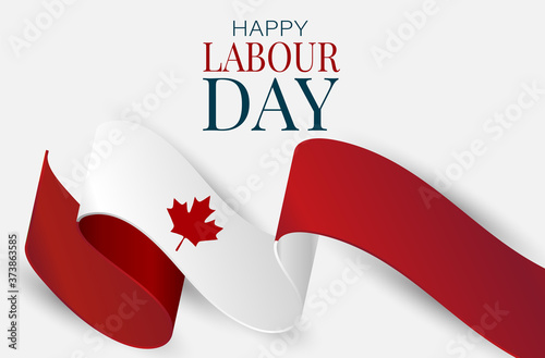 Canada Labour Day banner. Canadian waving ribbon flag background. National workers holiday concept. Vector illustration.