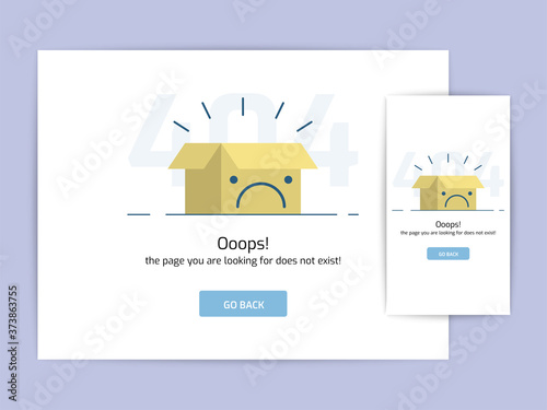 Page not found 404 design concept template. error page flat line vector. Link to a non-existent page. frowning bag illustration