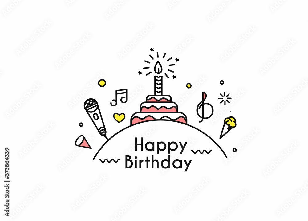 Birthday cake icon vector illustration. Text Happy birthday. Cake for birthday celebration with candles.