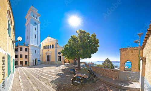 Fototapeta Naklejka Na Ścianę i Meble -  Town of Novi Vinodolski church and old stone square panoramic view