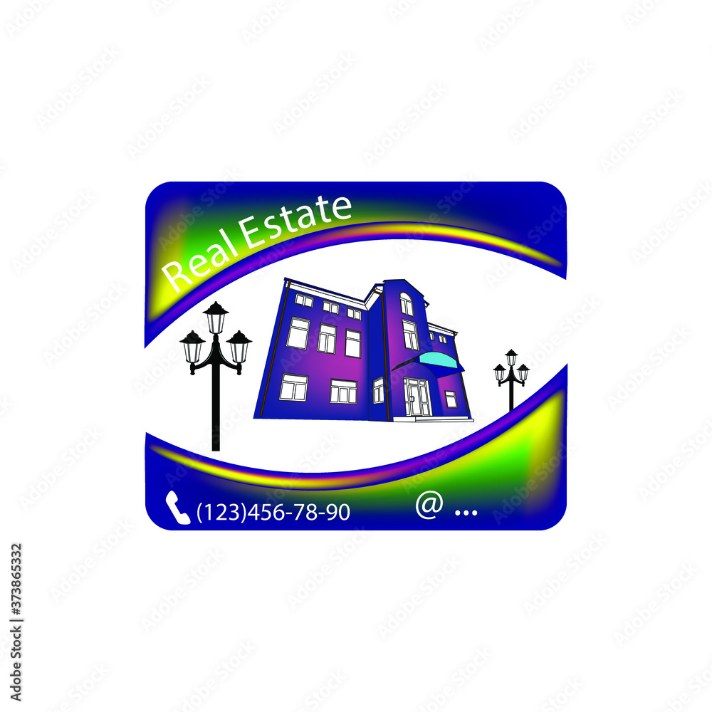 Fototapeta premium Baner. Real estate agency business card. Advertising of the sale of rental housing. House icon. Blank design.