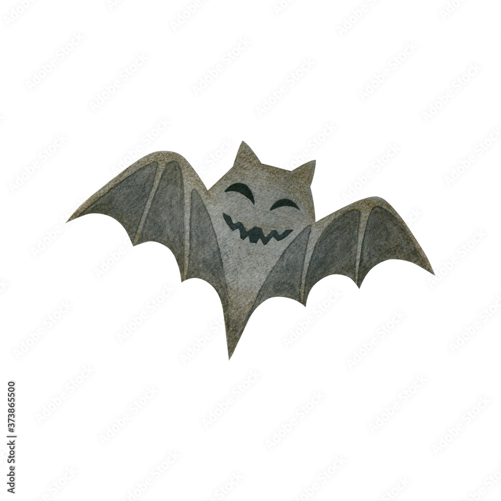 Happy halloween bat watercolor drawing. Illustration isolated on white background.