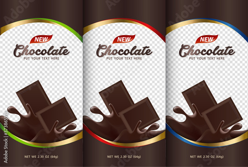 Chocolate bar packaging set. Trendy luxury product branding template with label pattern for packaging.