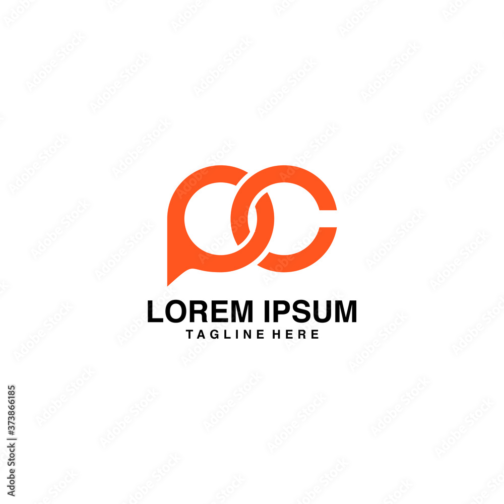 initial letter pc modern linked circle round lowercase logo orange gray
