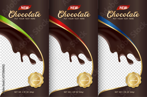 Chocolate bar packaging set. Trendy luxury product branding template with label pattern for packaging.
