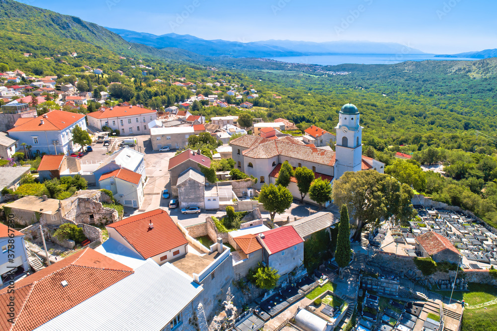 Historic town of Bribir in Vinodol valley aerial view