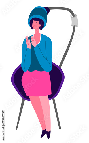 Beauty salon procedures for female character, hair styling