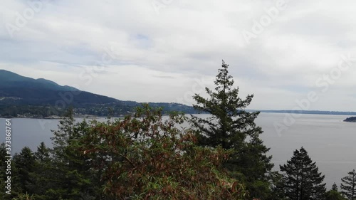 drone aerial rising crane shot of horseshoe bay photo