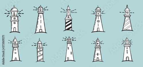 Lighthouse vector illustration hand drawn style.