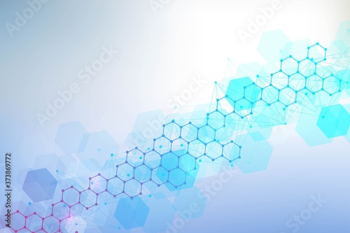 Modern futuristic background of the scientific hexagonal pattern. Virtual abstract background with particle, molecule structure for medical, technology, chemistry, science. Social network