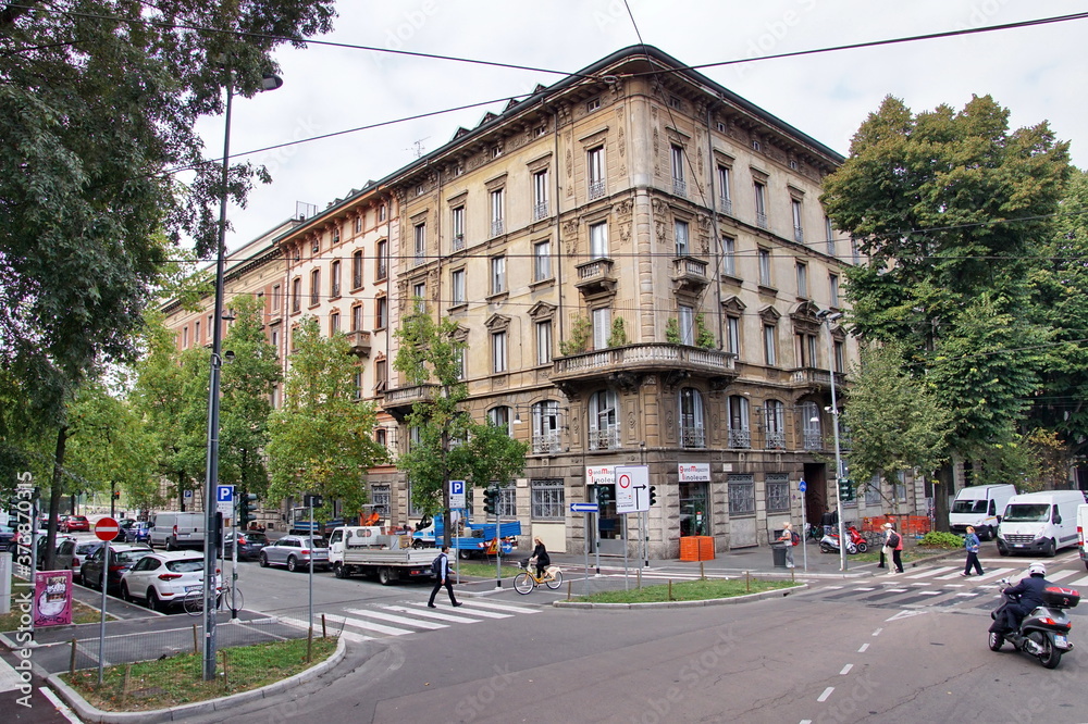 street view in Milan, Italy. Milan is the second most populous in Italy and the main industrial and financial center.