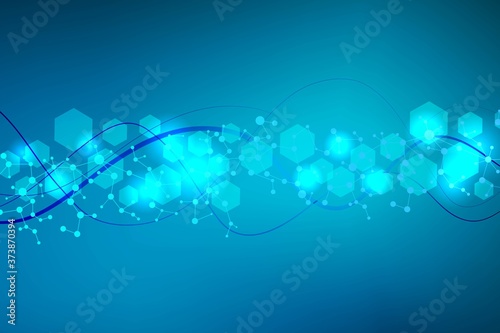 Hexagonal abstract background. Big Data Visualization. Global network connection. Medical, technology, science background. illustration.