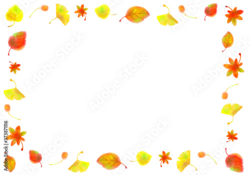 水彩手描きの秋の葉っぱのフレーム素材