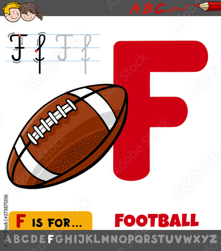 letter F worksheet with cartoon football ball