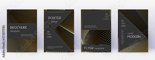 Black brochure design template set. Gold abstract 