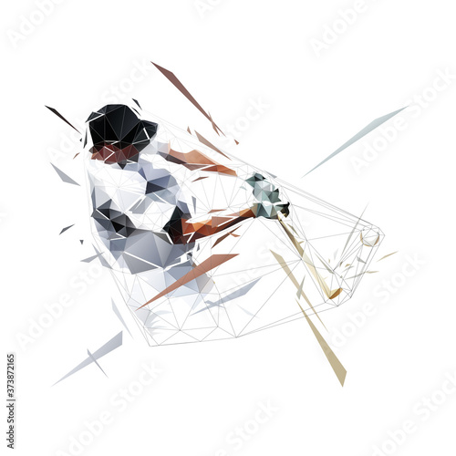 Baseball player, low polygoanl batter. Vector geometric baseball logo from triangles