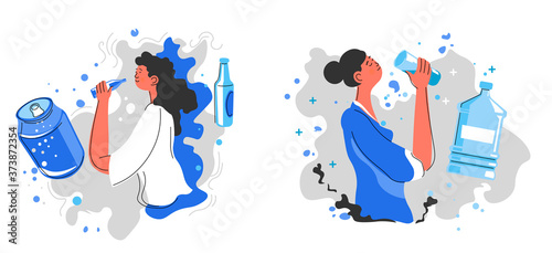 Drinking fizzy soda or still water, healthy lifestyle