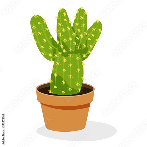 
Prickly pear plant in flat icon, houseplant decoration 
