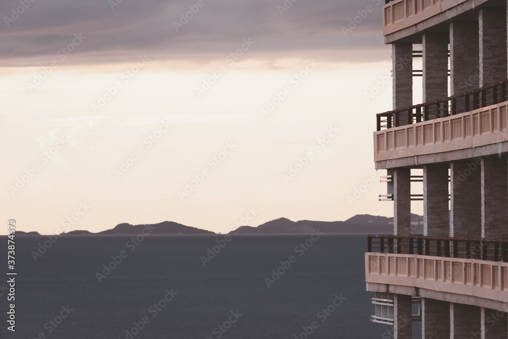 pattaya sun rise with modern balcony. background for thailand travel and relaxation pattaya sun rise with modern balcony. background for thailand travel and relaxation
