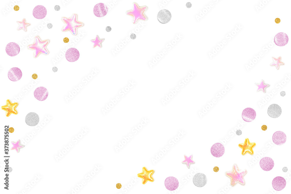 Pink gold glitter star paper cut on white background - isolated