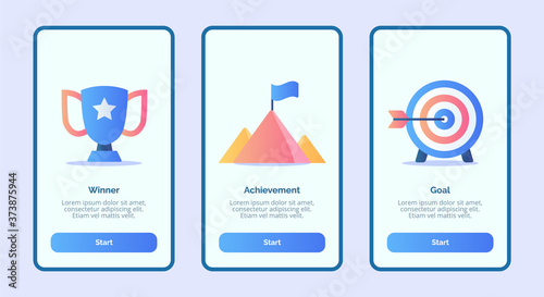 Winner Achievement goal for mobile apps template banner page UI with three variations modern flat color style