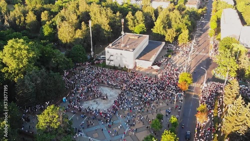 Aerial view on a supporters of presidential candidate at her campaign rally in Minsk, Belarus photo