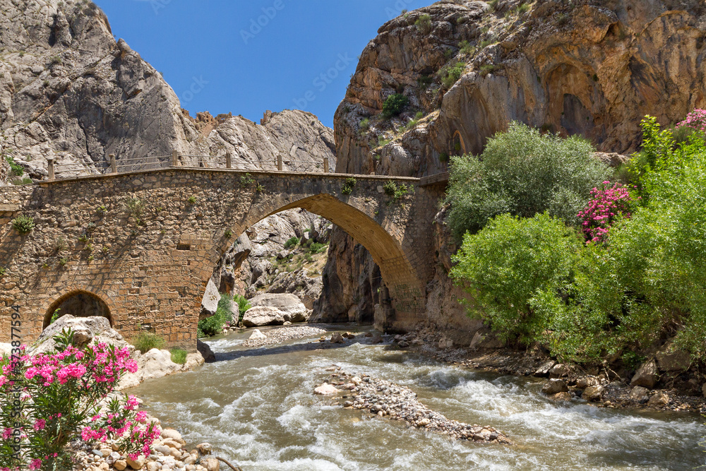 Ancient bridge known as Cendere Bridge near the Nemrut Mountain in Turkey.