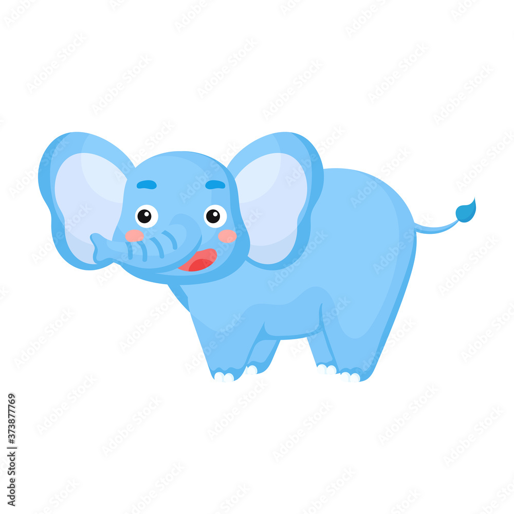 Cute funny elephant print for design of album, scrapbook, greeting card, invitation, wall decor. African cartoon animal character. Flat colorful vector stock illustration on white background. Cute funny elephant print for design of album, scrapbook, greeting card, invitation, wall decor. African cartoon animal character. Flat colorful vector stock illustration on white background.