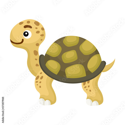 Cute funny turtle print on white background. Ocean cartoon animal character for design of album, scrapbook, greeting card, invitation, wall decor. Flat colorful vector stock illustration.