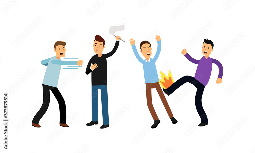 Warring Males Fighting and Yelling at Each Other Vector Illustration Set Warring Males Fighting and Yelling at Each Other Vector Illustration Set