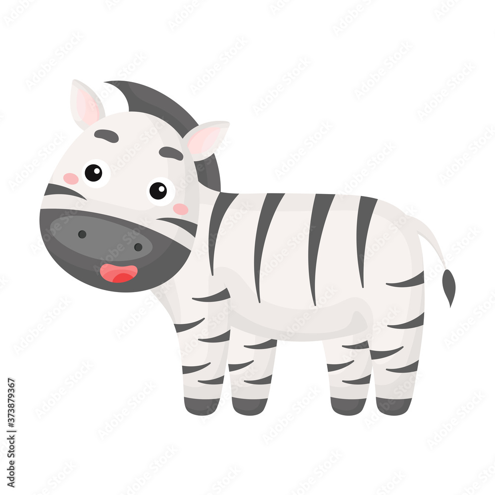 Cute funny zebra print for design of album, scrapbook, greeting card, invitation, wall decor. African cartoon animal character. Flat colorful vector stock illustration on white background. Cute funny zebra print for design of album, scrapbook, greeting card, invitation, wall decor. African cartoon animal character. Flat colorful vector stock illustration on white background.
